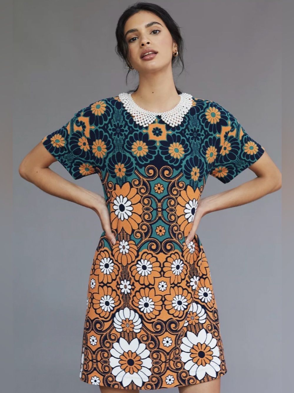 Anthropologie Maeve Floral Mod Mini Dress Medium Retro Boho 60s 70s EUC - Picture 11 of 13